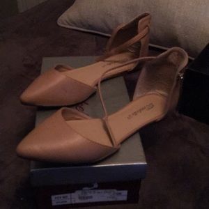 Tan flats with ankle strap